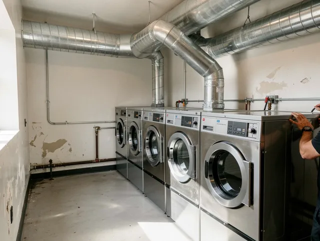 Torrington Dryer Vent Cleaning team performing large-scale commercial dryer vent cleaning in Torrington