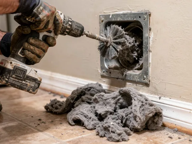 Certified Torrington Dryer Vent Cleaning technician performing dryer vent cleaning in Torrington