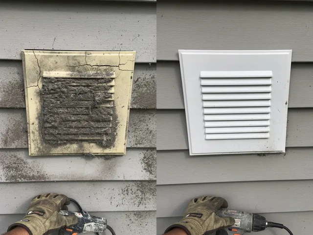 Torrington Dryer Vent Cleaning technician installing high-quality dryer vent cover at a residential property in Torrington