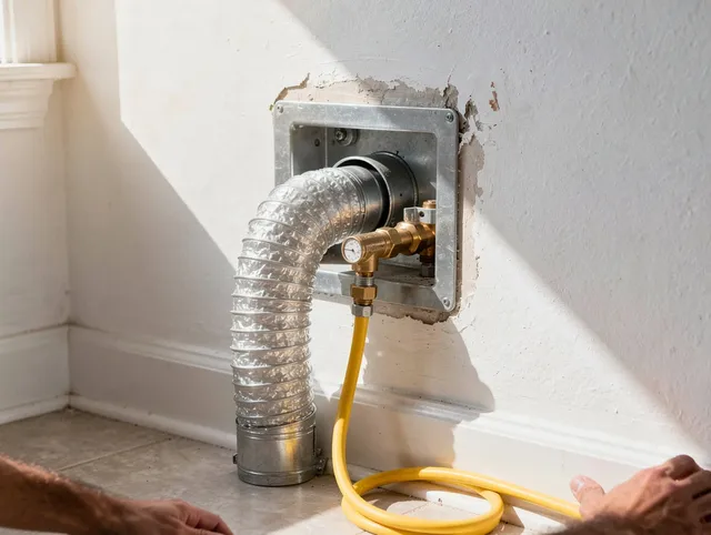 Torrington Dryer Vent Cleaning certified technician performing specialized gas dryer vent cleaning in Torrington